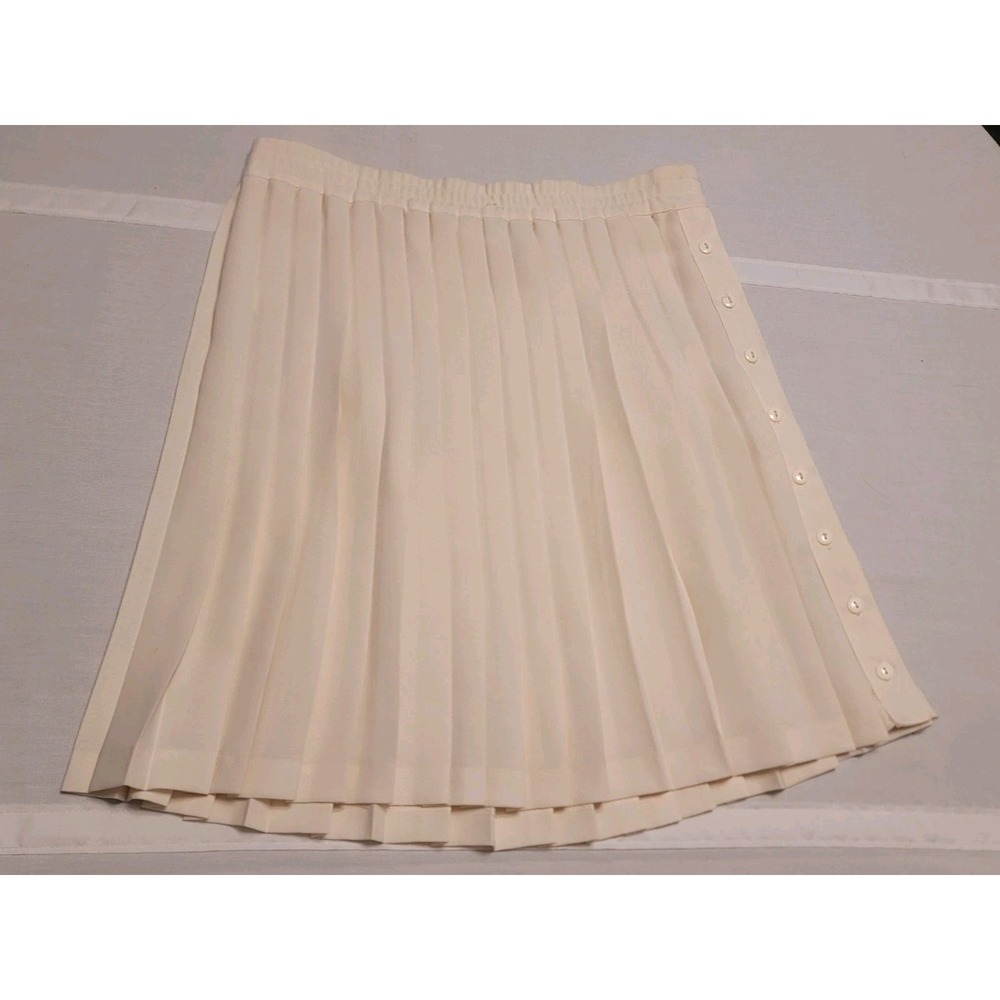 Vintage 90s Esprit Essentials Pleated Mini Skirt Ivory Cream Women's Medium - Picture 8 of 12